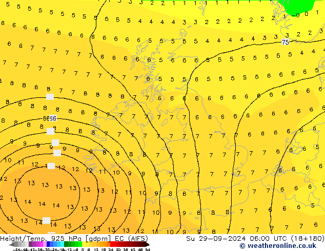 Height/Temp. 925 hPa EC (AIFS) So 29.09.2024 06 UTC