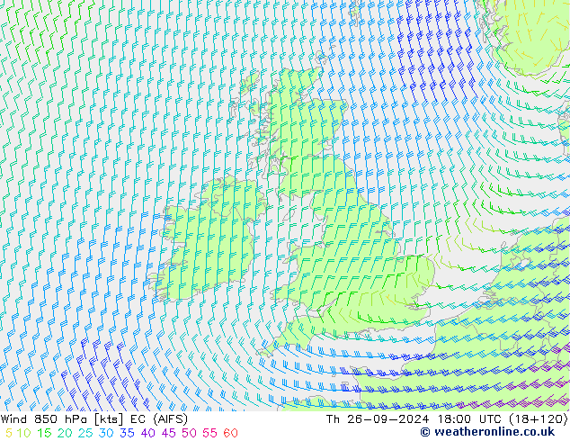 Wind 850 hPa EC (AIFS) Th 26.09.2024 18 UTC