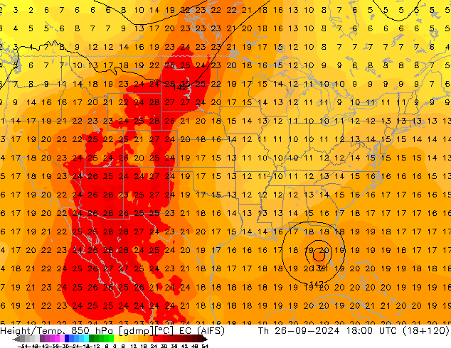 Yükseklik/Sıc. 850 hPa EC (AIFS) Per 26.09.2024 18 UTC