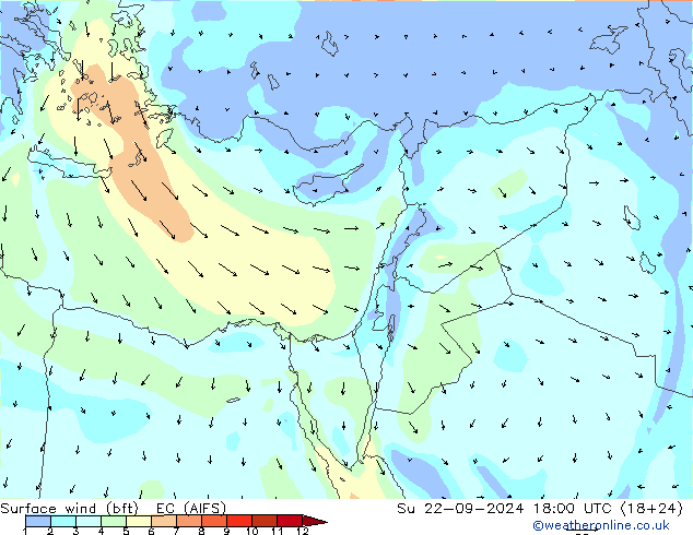 Surface wind (bft) EC (AIFS) Su 22.09.2024 18 UTC