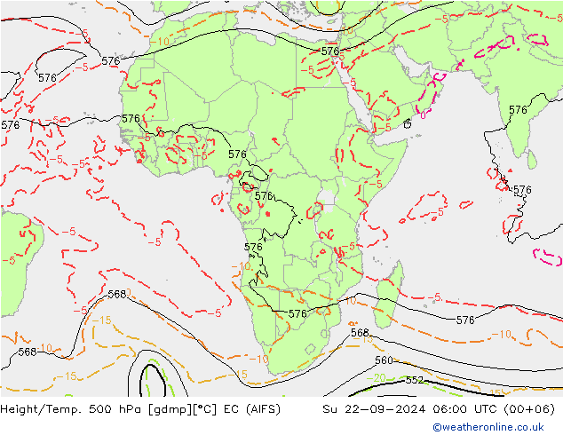 Height/Temp. 500 hPa EC (AIFS) Su 22.09.2024 06 UTC