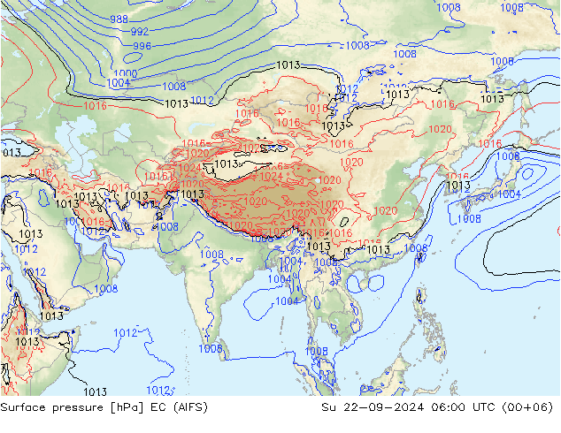 Atmosférický tlak EC (AIFS) Ne 22.09.2024 06 UTC