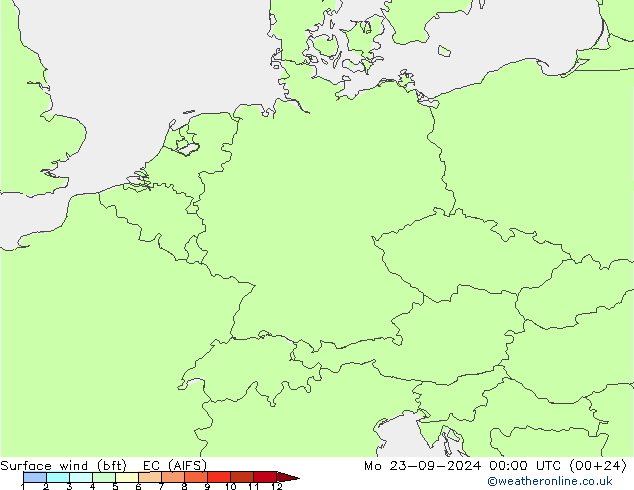 �N 10 米 (bft) EC (AIFS) 星期一 23.09.2024 00 UTC