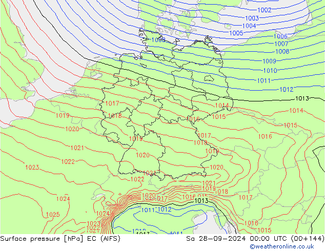 Surface pressure EC (AIFS) Sa 28.09.2024 00 UTC