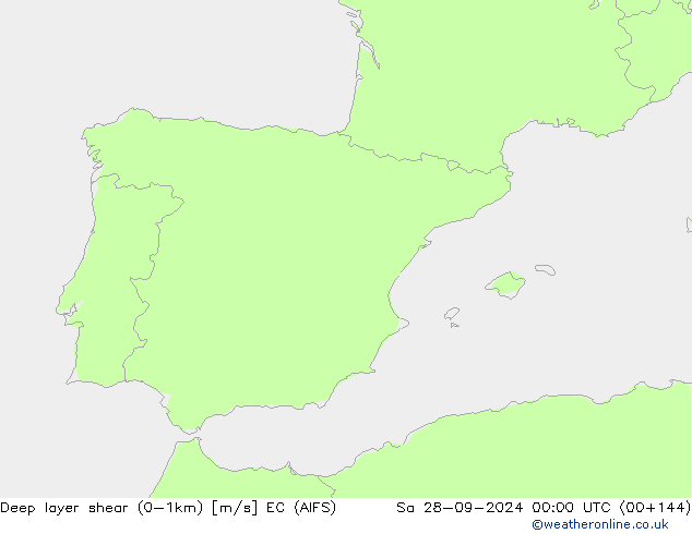 Deep layer shear (0-1km) EC (AIFS) So 28.09.2024 00 UTC