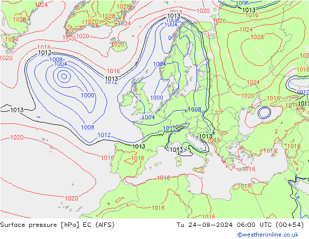 Surface pressure EC (AIFS) Tu 24.09.2024 06 UTC