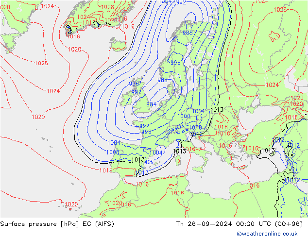 Pressione al suolo EC (AIFS) gio 26.09.2024 00 UTC