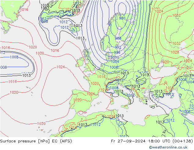 Surface pressure EC (AIFS) Fr 27.09.2024 18 UTC