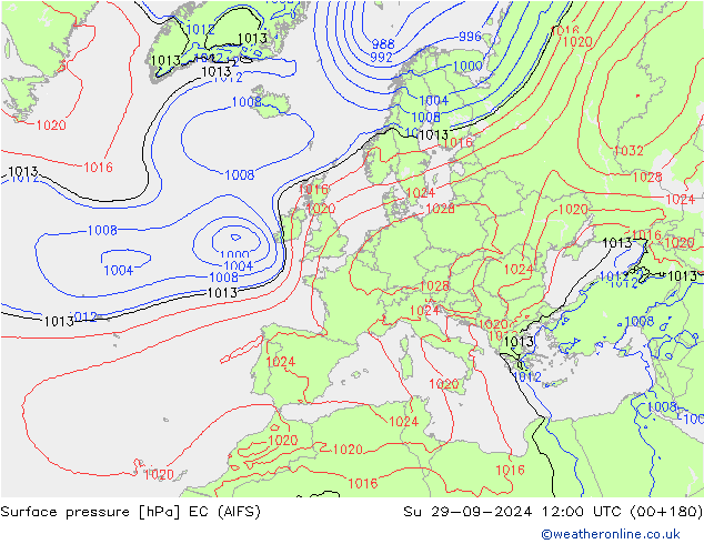 Presión superficial EC (AIFS) dom 29.09.2024 12 UTC