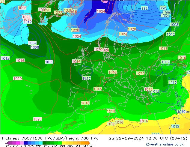 Thck 700-1000 hPa EC (AIFS) Ne 22.09.2024 12 UTC