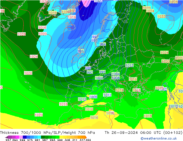 Schichtdicke 700-1000 hPa EC (AIFS) Do 26.09.2024 06 UTC