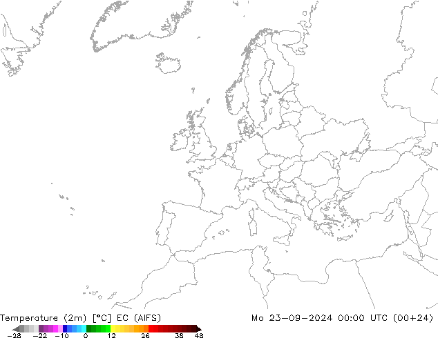 Temperature (2m) EC (AIFS) Mo 23.09.2024 00 UTC