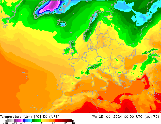 Temperature (2m) EC (AIFS) We 25.09.2024 00 UTC