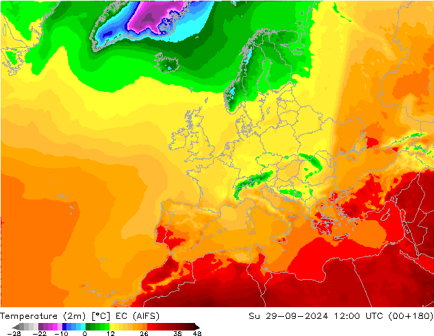 карта температуры EC (AIFS) Вс 29.09.2024 12 UTC
