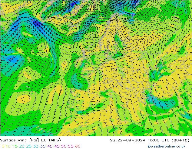ветер 10 m EC (AIFS) Вс 22.09.2024 18 UTC