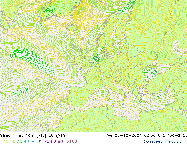 风 10m EC (AIFS) 星期三 02.10.2024 00 UTC