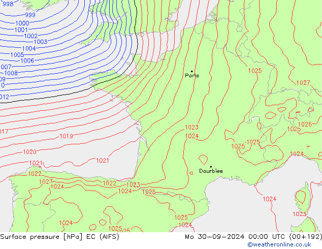 Surface pressure EC (AIFS) Mo 30.09.2024 00 UTC