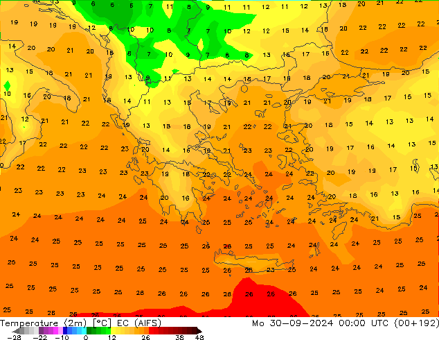 Temperature (2m) EC (AIFS) Po 30.09.2024 00 UTC