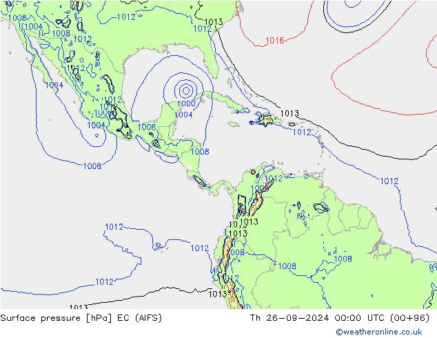 Pressione al suolo EC (AIFS) gio 26.09.2024 00 UTC