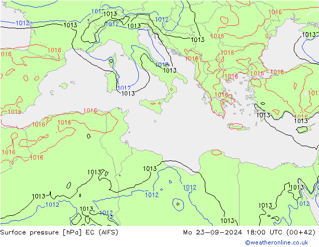 Atmosférický tlak EC (AIFS) Po 23.09.2024 18 UTC