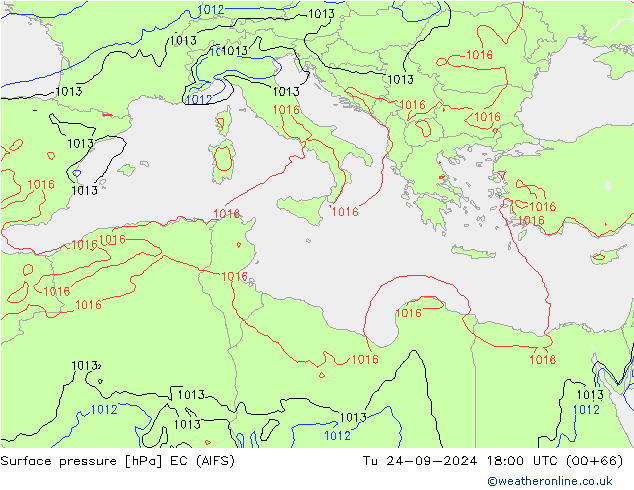 Pressione al suolo EC (AIFS) mar 24.09.2024 18 UTC