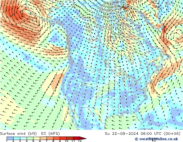 Bodenwind (bft) EC (AIFS) So 22.09.2024 06 UTC