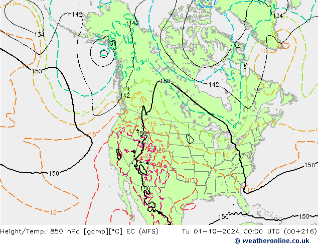 Hoogte/Temp. 850 hPa EC (AIFS) di 01.10.2024 00 UTC