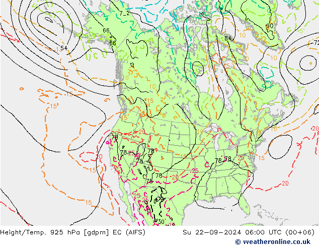 Height/Temp. 925 гПа EC (AIFS) Вс 22.09.2024 06 UTC