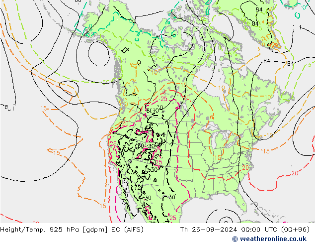 Hoogte/Temp. 925 hPa EC (AIFS) do 26.09.2024 00 UTC