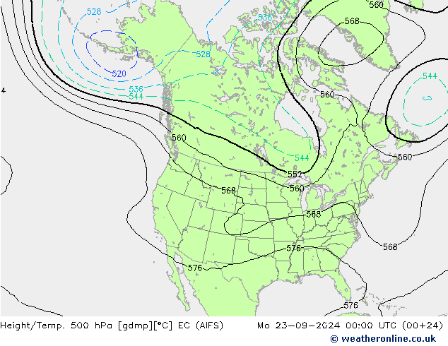 Height/Temp. 500 hPa EC (AIFS) Mo 23.09.2024 00 UTC