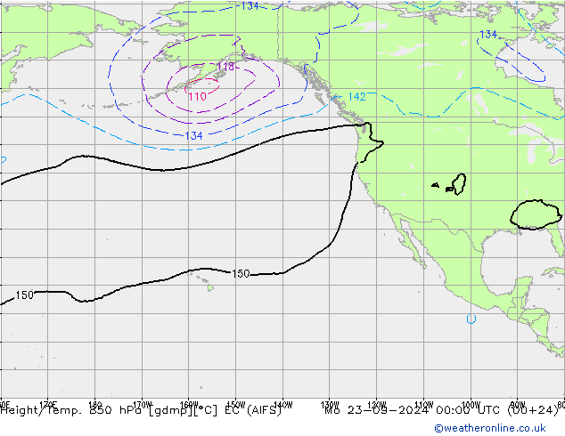 Hoogte/Temp. 850 hPa EC (AIFS) ma 23.09.2024 00 UTC