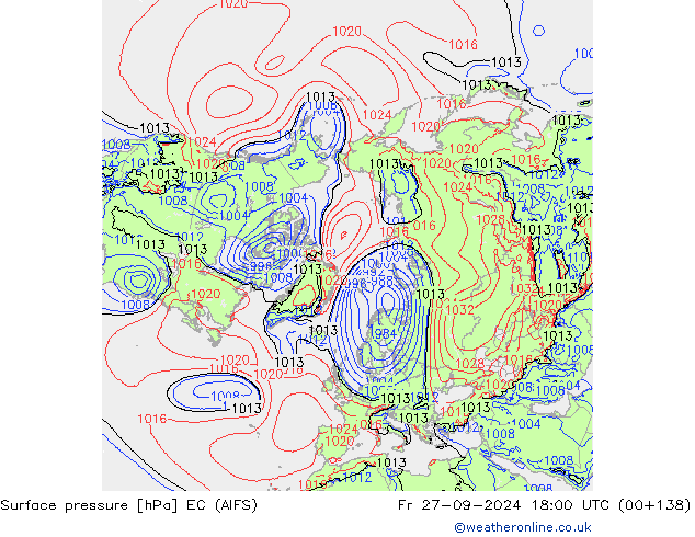 Pressione al suolo EC (AIFS) ven 27.09.2024 18 UTC