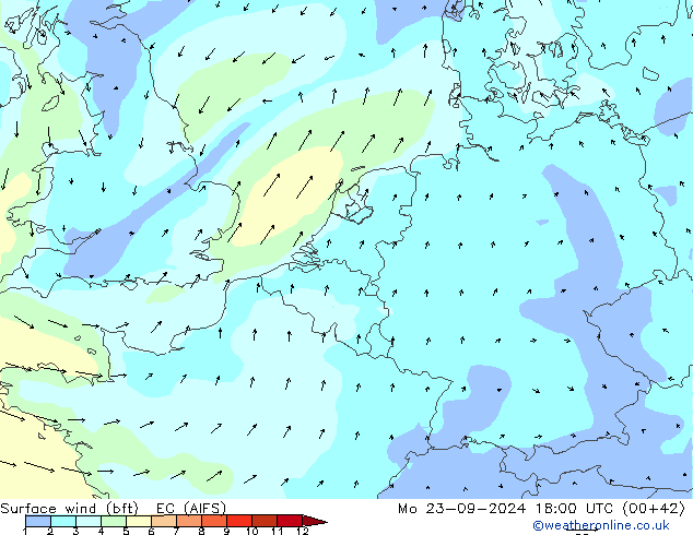 Bodenwind (bft) EC (AIFS) Mo 23.09.2024 18 UTC