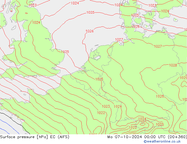 Surface pressure EC (AIFS) Mo 07.10.2024 00 UTC