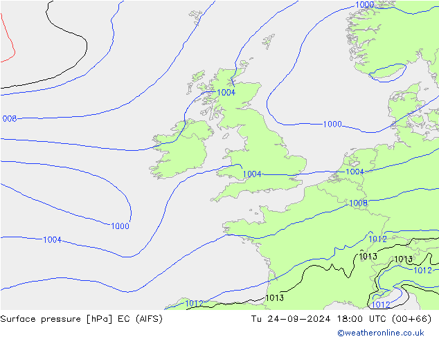 Atmosférický tlak EC (AIFS) Út 24.09.2024 18 UTC