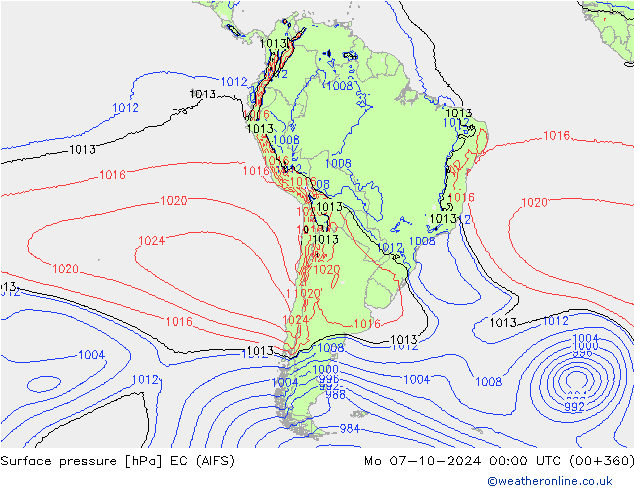 Surface pressure EC (AIFS) Mo 07.10.2024 00 UTC