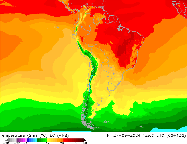 Temperature (2m) EC (AIFS) Fr 27.09.2024 12 UTC