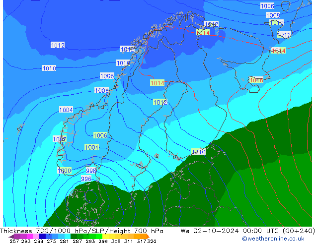 Thck 700-1000 hPa EC (AIFS) We 02.10.2024 00 UTC