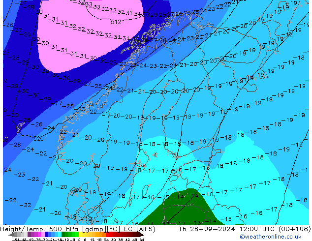 Yükseklik/Sıc. 500 hPa EC (AIFS) Per 26.09.2024 12 UTC