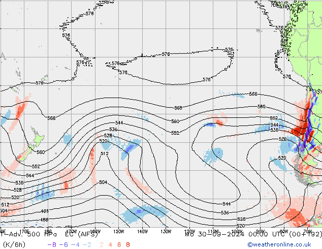 T-Adv. 500 гПа EC (AIFS) пн 30.09.2024 00 UTC