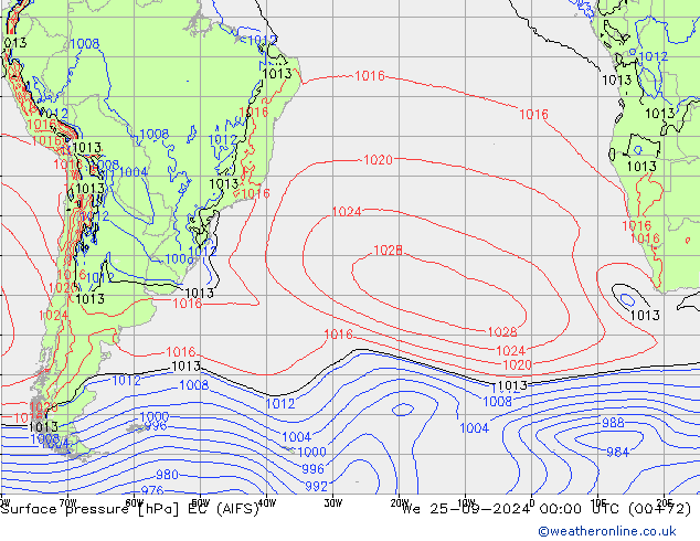 Atmosférický tlak EC (AIFS) St 25.09.2024 00 UTC