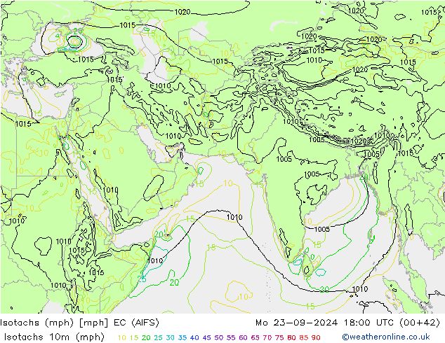 Isotachen (mph) EC (AIFS) ma 23.09.2024 18 UTC