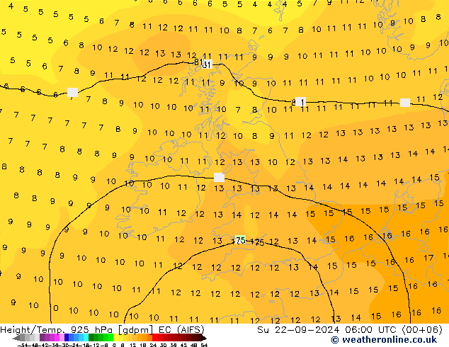 Height/Temp. 925 hPa EC (AIFS) 星期日 22.09.2024 06 UTC