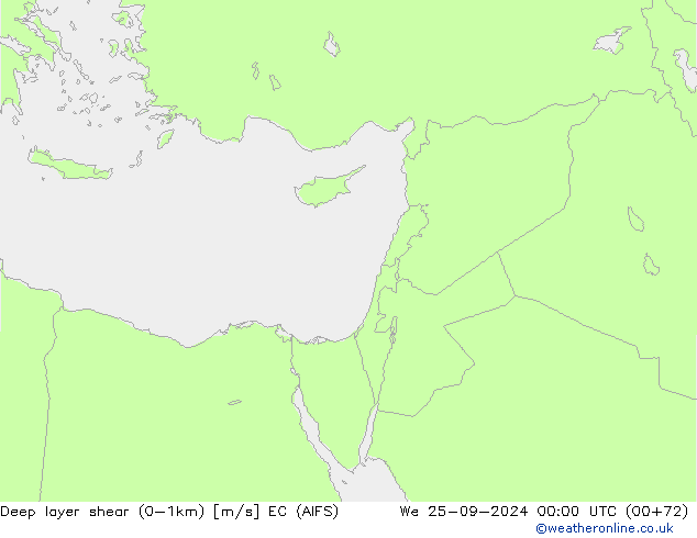 Deep layer shear (0-1km) EC (AIFS) Çar 25.09.2024 00 UTC