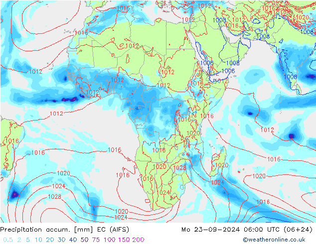 Precipitation accum. EC (AIFS) Seg 23.09.2024 06 UTC