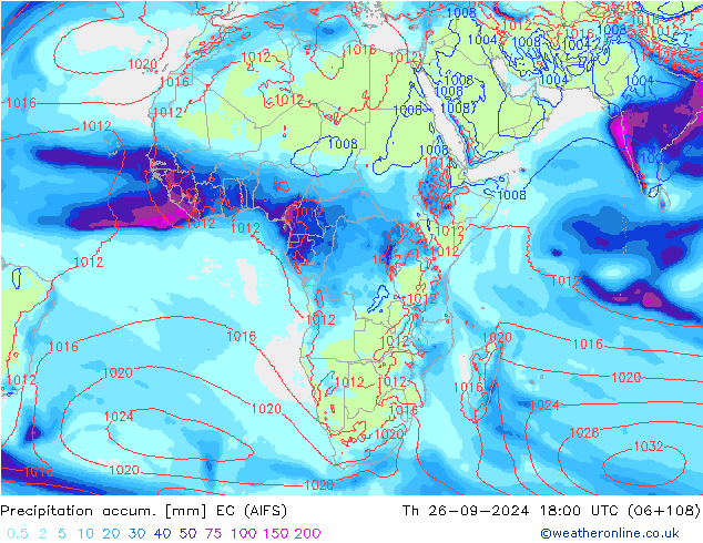 Precipitation accum. EC (AIFS) Qui 26.09.2024 18 UTC