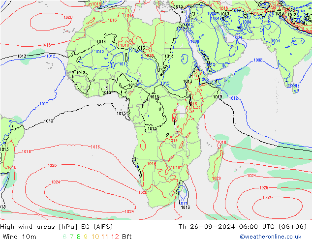 High wind areas EC (AIFS) Th 26.09.2024 06 UTC