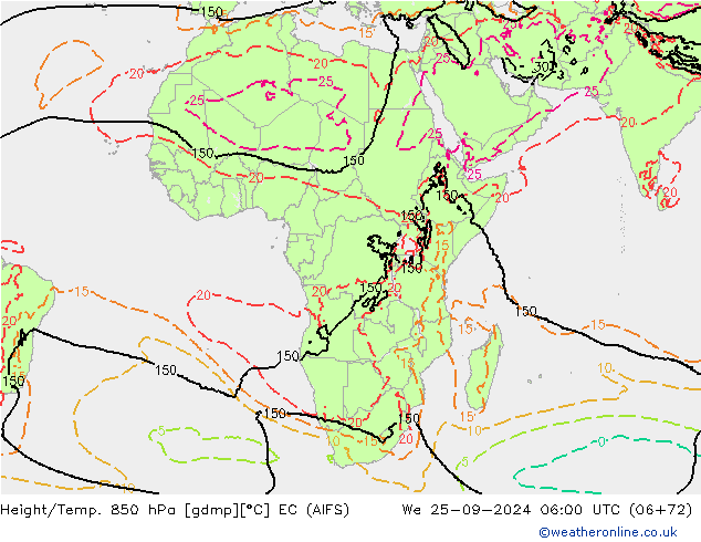 Height/Temp. 850 hPa EC (AIFS) mer 25.09.2024 06 UTC