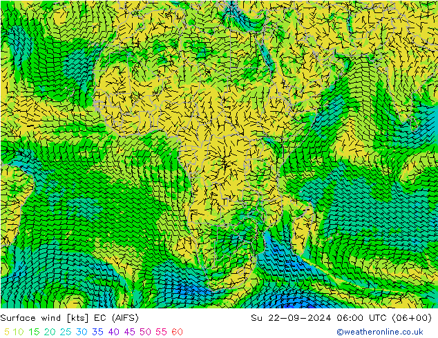 Surface wind EC (AIFS) Su 22.09.2024 06 UTC