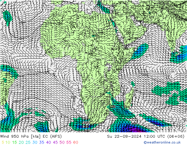 Viento 950 hPa EC (AIFS) dom 22.09.2024 12 UTC